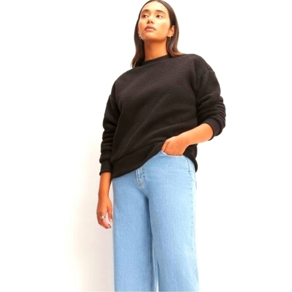 Everlane the renew fleece oversized crew sweatshirt black medium NWT - Picture 2 of 8
